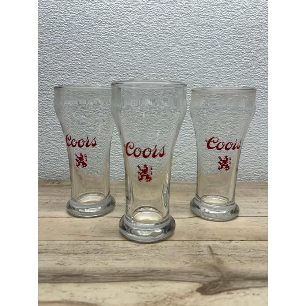 Vtg 1970 Set Of 3 Coors Red Griffin Lion Logo Beer Glasses